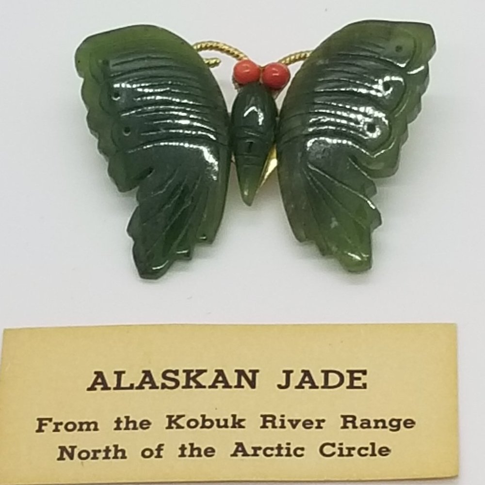 Vintage Alaskan Jade Butterfly Brooch